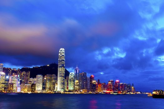 Beautiful Hong Kong harbor at night