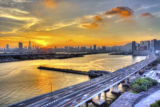 Sunset downtown in Hong Kong