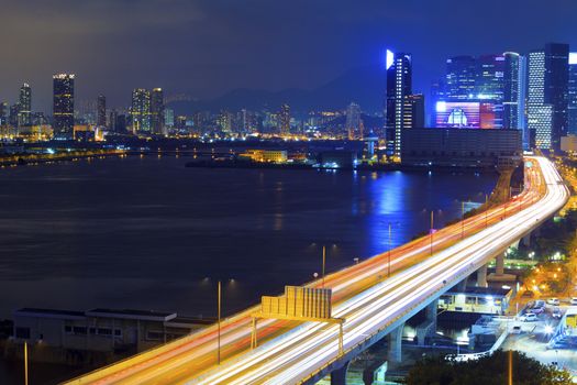 Overpass of the light trails with beautiful curves