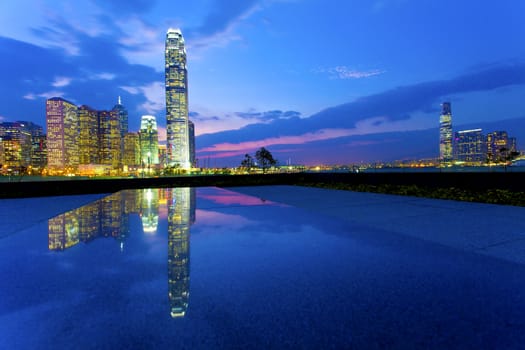 City downtown in Hong Kong at night