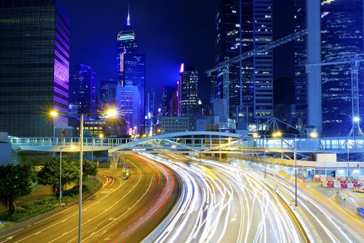 Hong Kong city at night with light trails