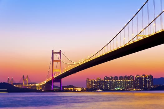 Modern bridge at sunset time