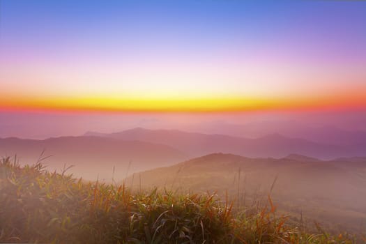 Majestic morning mountain landscape with colorful sky