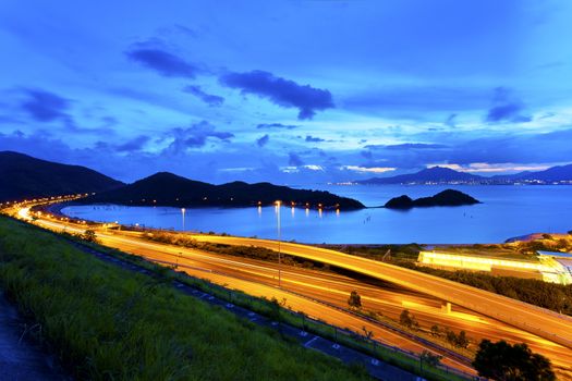 Flyover highway in Hong Kong at night