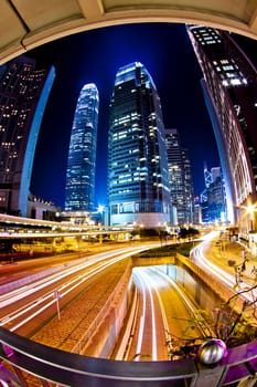 Traffic in city at night in Hong Kong