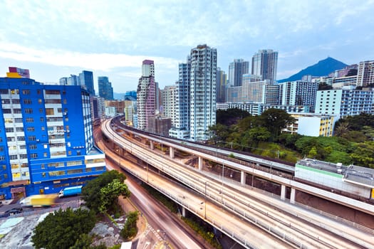 Highway in modern city with moving cars