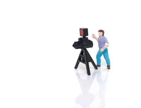 puppet man as photographer with camera