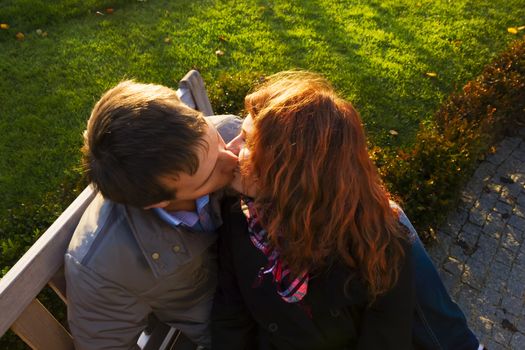 Outdoor happy couple in love, Museum Plein, autumn Amsterdam background