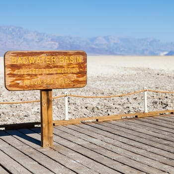 USA, Death Valley. Badwater point: salt road in the middle of the desert