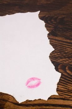 Valentines letter with a lipstick kiss as a signature
