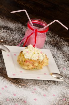 Heart shaped dessert with two spoons, Valentines day  food