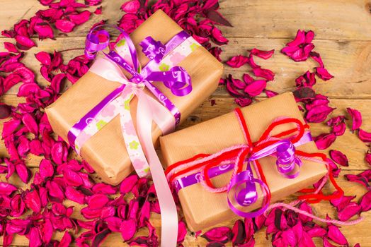 Fancy gift boxes in a Valentines day still life
