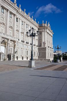 Beautiful view of famous Royal Palace in Madrid, Spain