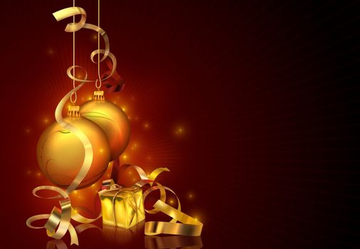 Christmas Greeting with Golden Baubles, Background Illustration