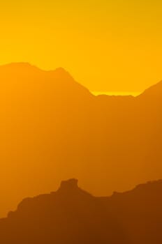 Backlight Silhouette Sunset over the Mountains in Canary Islands Tenerife