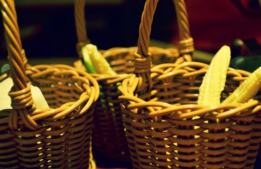 Corn in the basket at restaurant