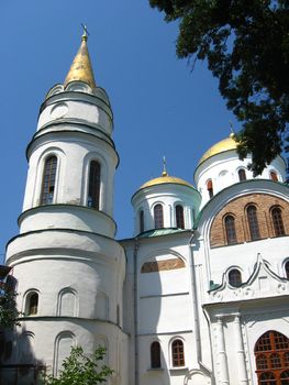 beautiful Christian church on the background of blue sky in Chernigov