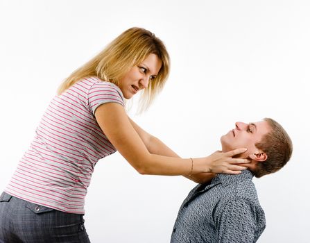 young woman fighting with a man. family quarrel