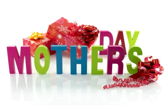 letters in red green blue with mothers day text on white background