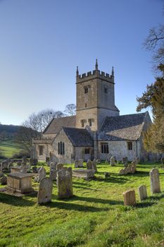 Cotswold church in winter, Gloucestershire, England.