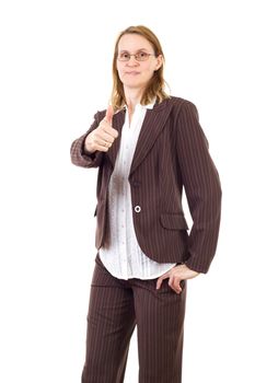 Smiling businesswoman showing thumb up