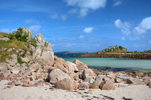 View towards Gugh from the Bar on St Agnes, Isles of Scilly, Cornwall, England.