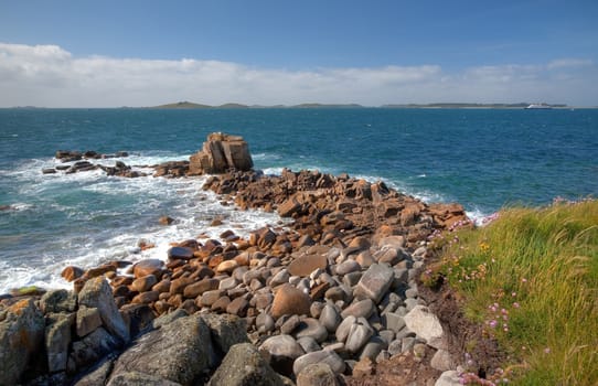 Giant pebbles scattered on the coastline of St Mary���s, Isles of Scilly, Cornwall, England.