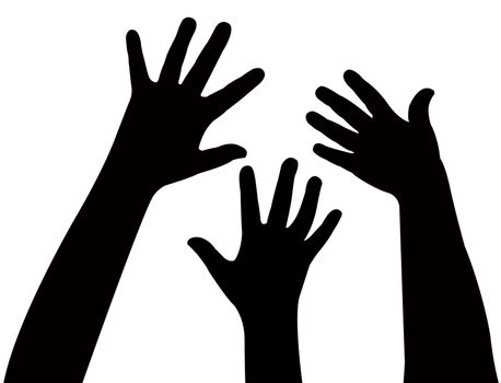 three hands together, vector