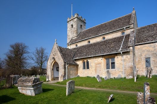 The old church at Swinbrook, Gloucestershire, England.