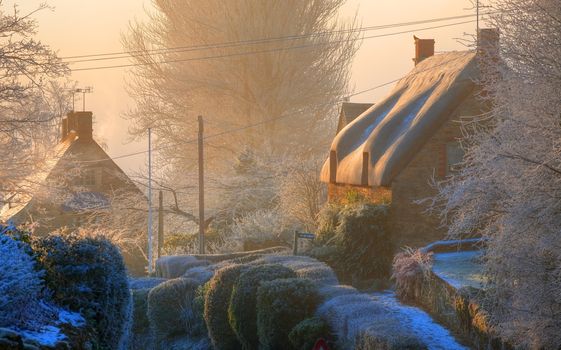 A winters morning at Ebrington village near Chipping Campden, Gloucestershire, England.