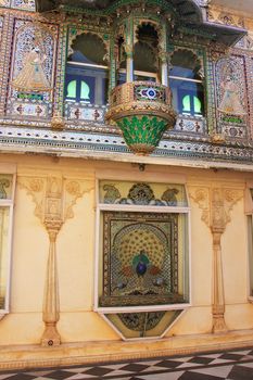 Wall decoration of Peacock Square, City Palace complex, Udaipur, Rajasthan, India