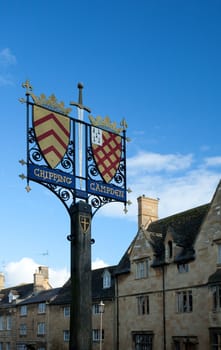 Chipping Campden���s town sign, Gloucestershire, England.