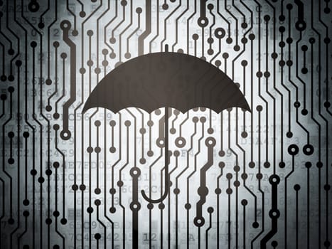 Protection concept: circuit board with  Umbrella icon, 3d render