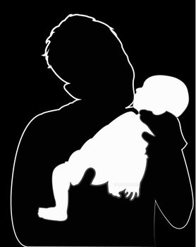 baby in dark hand, silhouette vector