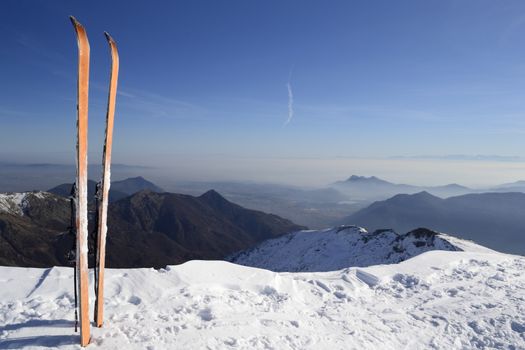 Back country ski in scenic alpine backgrounds