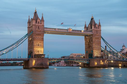 Tower Bridge, famous landmark of London at dusk