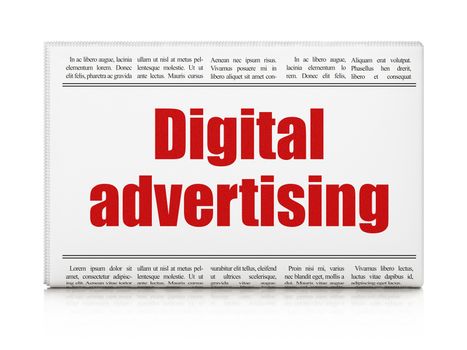 Advertising concept: newspaper headline Digital Advertising on White background, 3d render