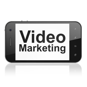 Business concept: smartphone with text Video Marketing on display. Mobile smart phone on White background, cell phone 3d render