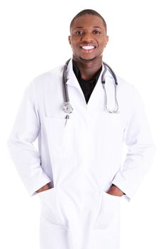 Handsome african american medical doctor , isoalted on white