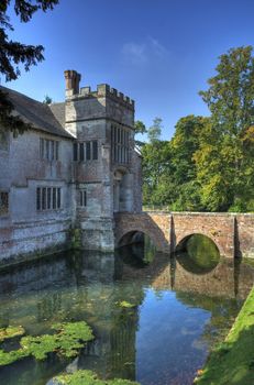 The moated manor house at Baddesley Clinton, Warwickshire, England.