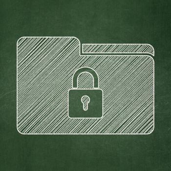 Finance concept: Folder With Lock icon on Green chalkboard background, 3d render