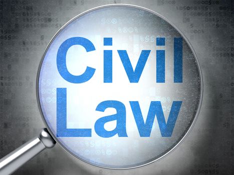 Law concept: magnifying optical glass with words Civil Law on digital background, 3d render