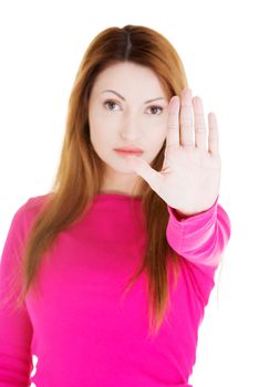 Hold on, Stop gesture showed by woman