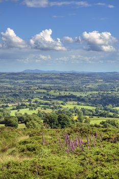 View from Clee Hill over Worcestershire landscape, England.