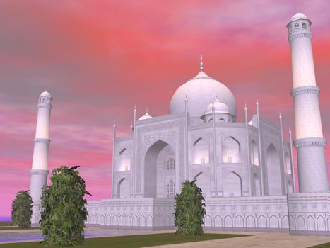 Close up of famous Taj Mahal mausoleum by sunset, Agra, India