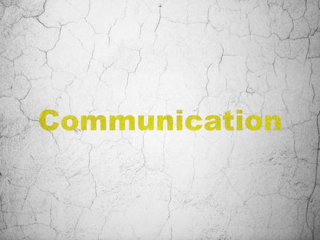 Marketing concept: Yellow Communication on textured concrete wall background, 3d render