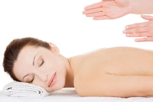 Preaty woman relaxing beeing massaged in spa saloon