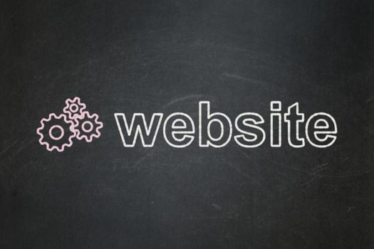 Web development concept: Gears icon and text Website on Black chalkboard background, 3d render