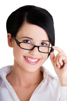 Portrait of young businesswoman or student in elegant clothes