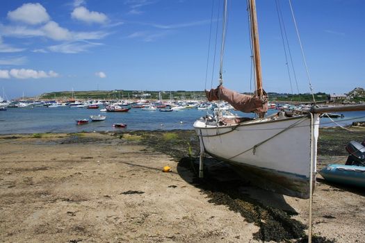 Sailing boat at St Mary���s Quay, Isles of Scilly, Cornwall, England.